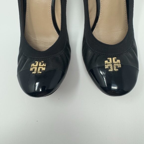 Tory Burch Elsa Black Leather Cap Toe Heels US 9 - Picture 6 of 14